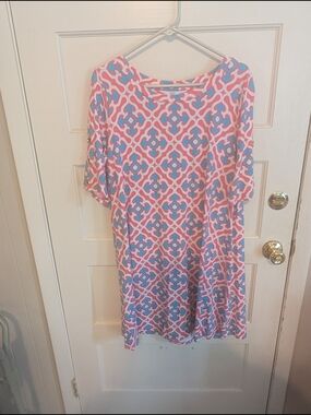 crown & ivy Pink and Blue Geometric Midi Dress